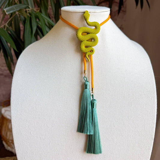 Snake Bolo Olive Green with Golden Yellow & Peacock Blue