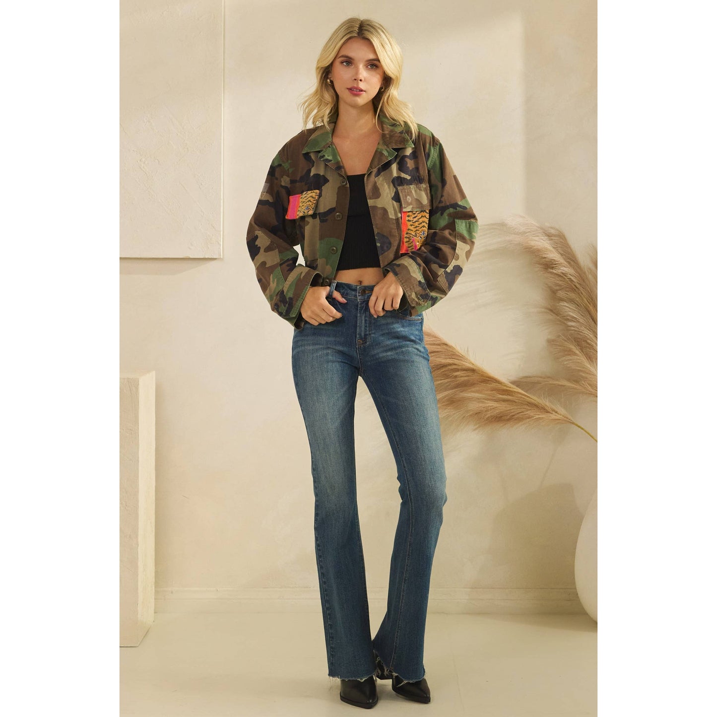 Camo Jacket with Tiger Print Patch