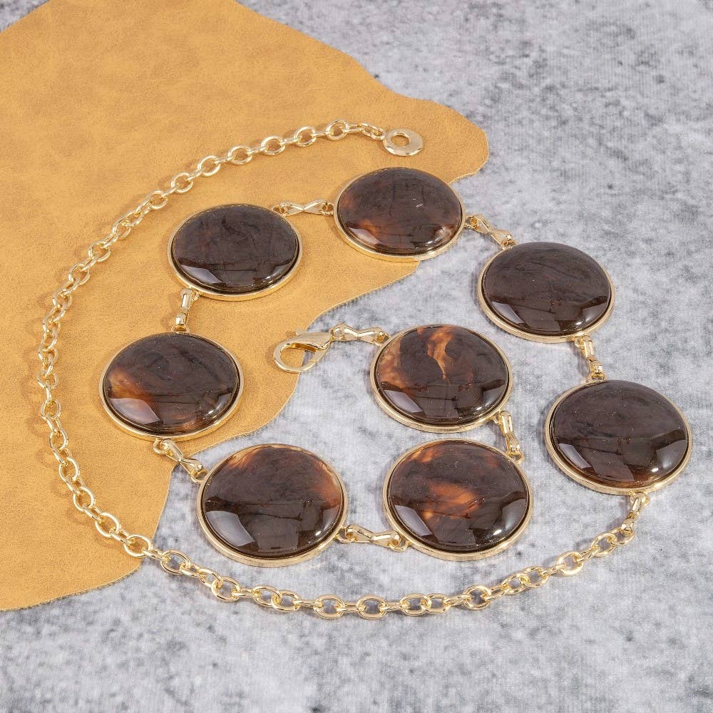 Round Stone Tortoise Gold Frame Chain Belt