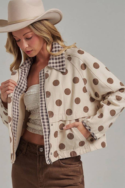 Polka Dot Oxford Canvas Fall Jacket