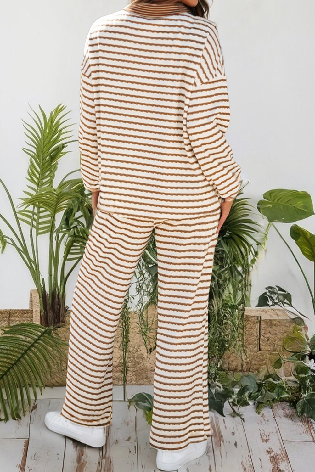 Stripe Plus Size Pullover Top and Drawstring Pant Set