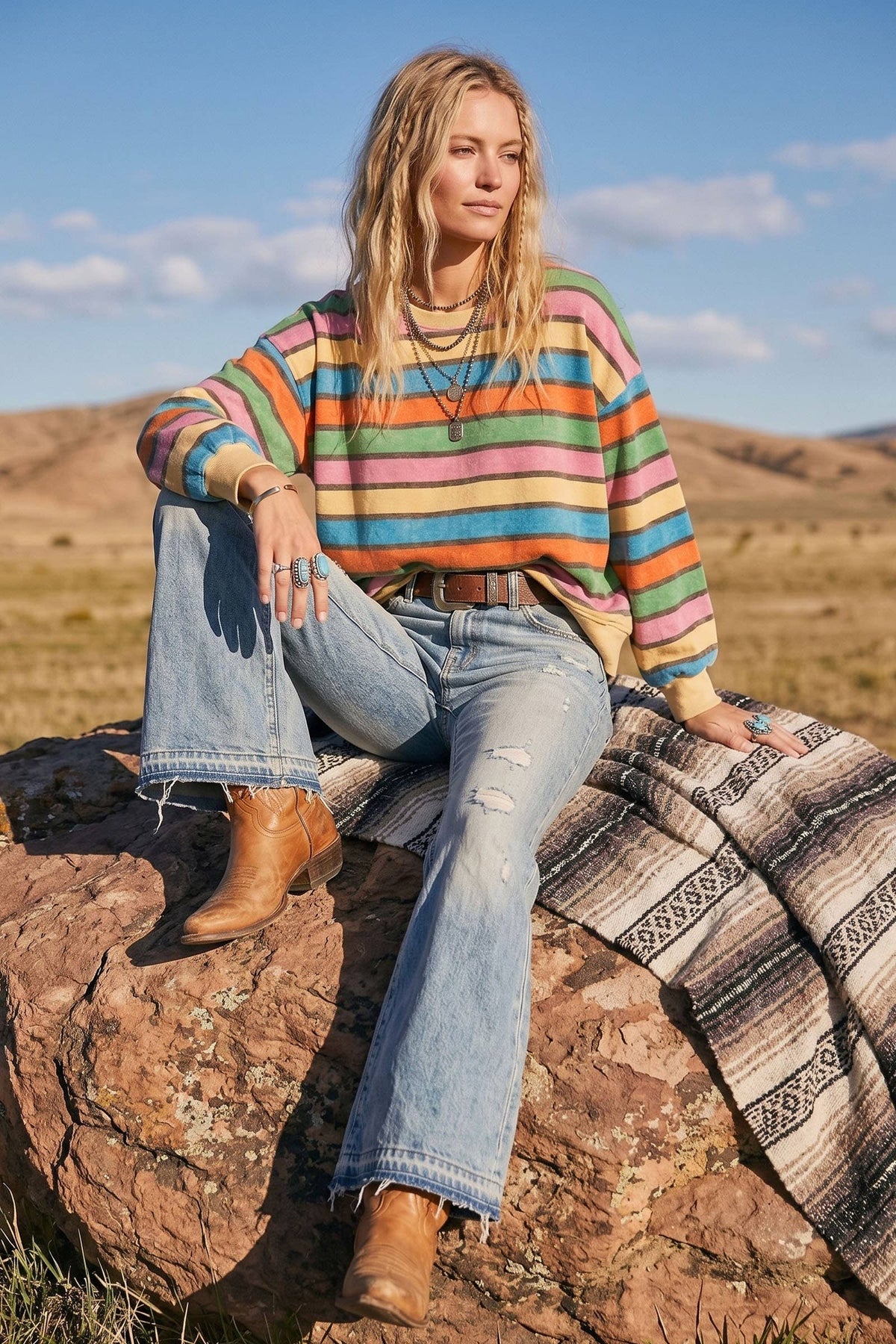 Retro Stripes Oversized Pullover