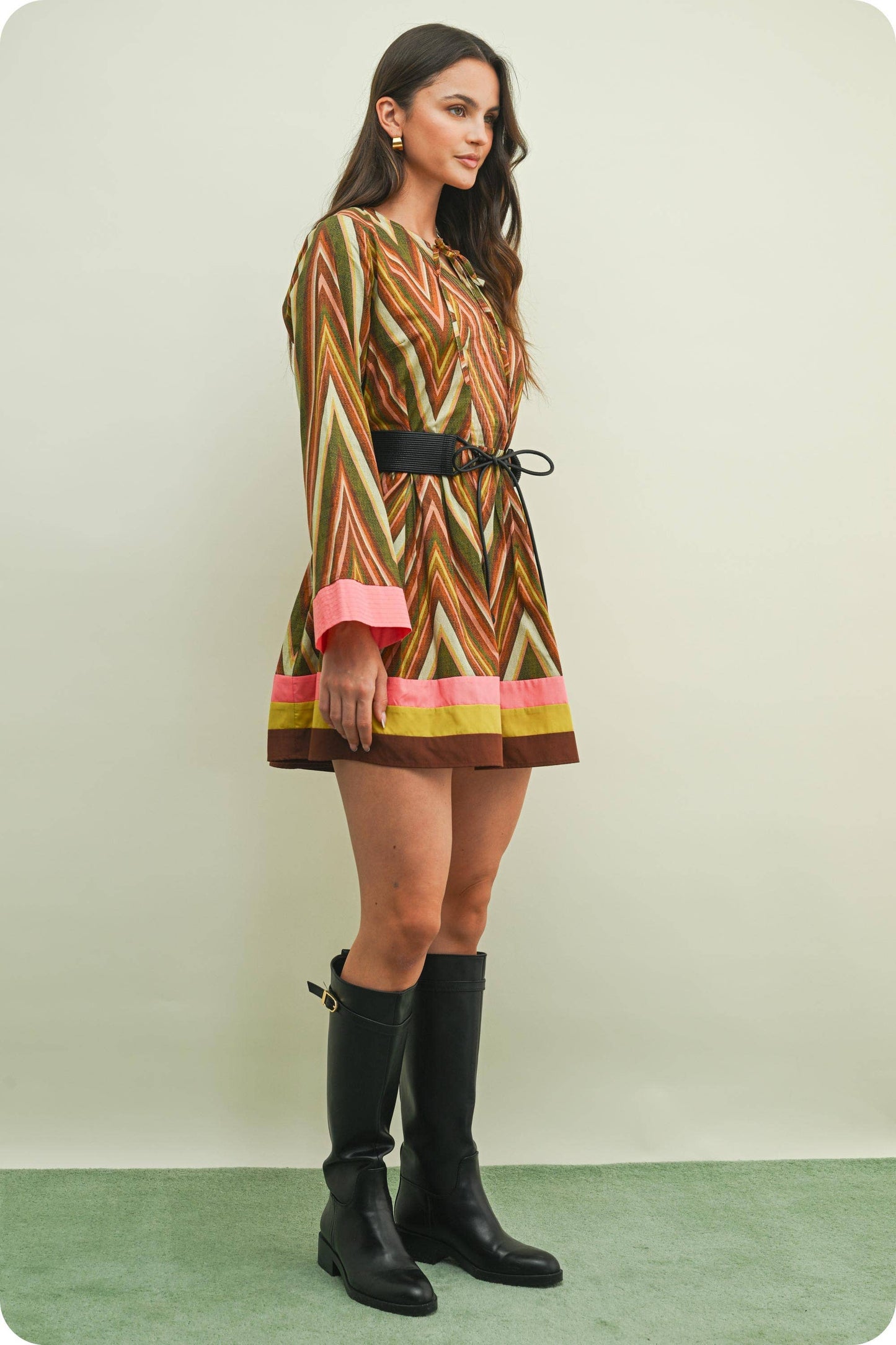 Fall Color Block Belted Dress