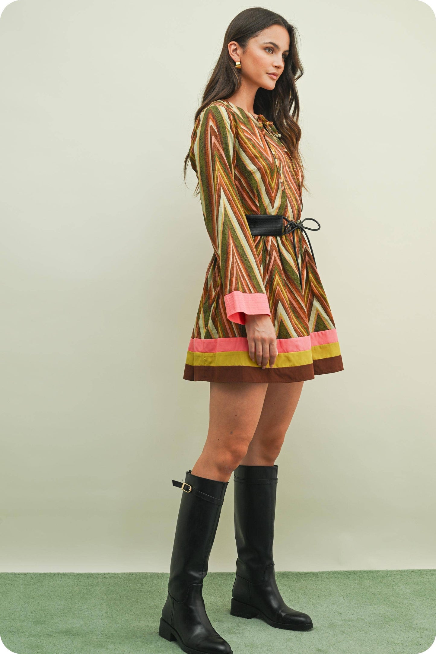 Fall Color Block Belted Dress