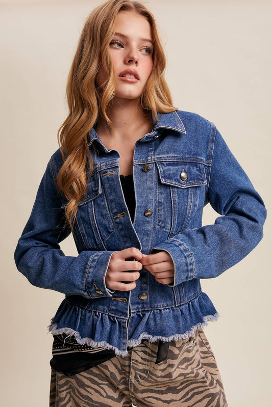 Ruffled Hem Denim Jacket
