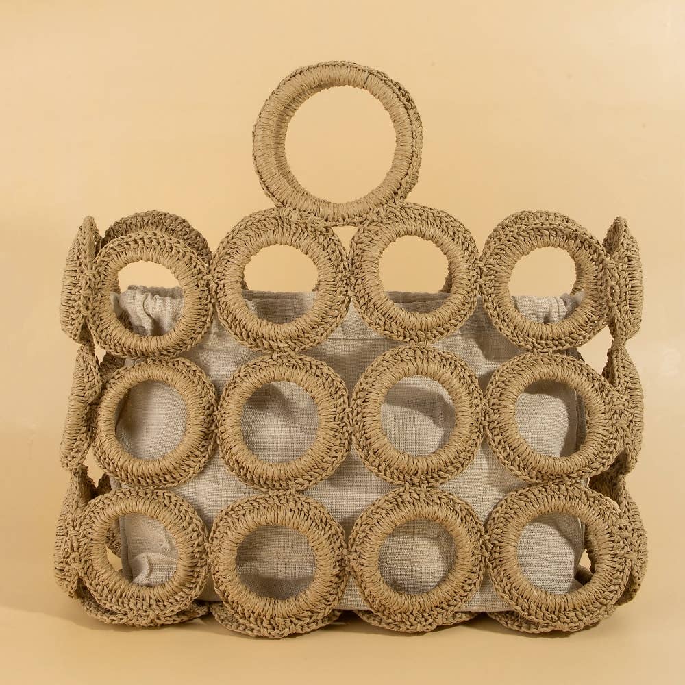 Straw Round Pattern Mesh Handbag