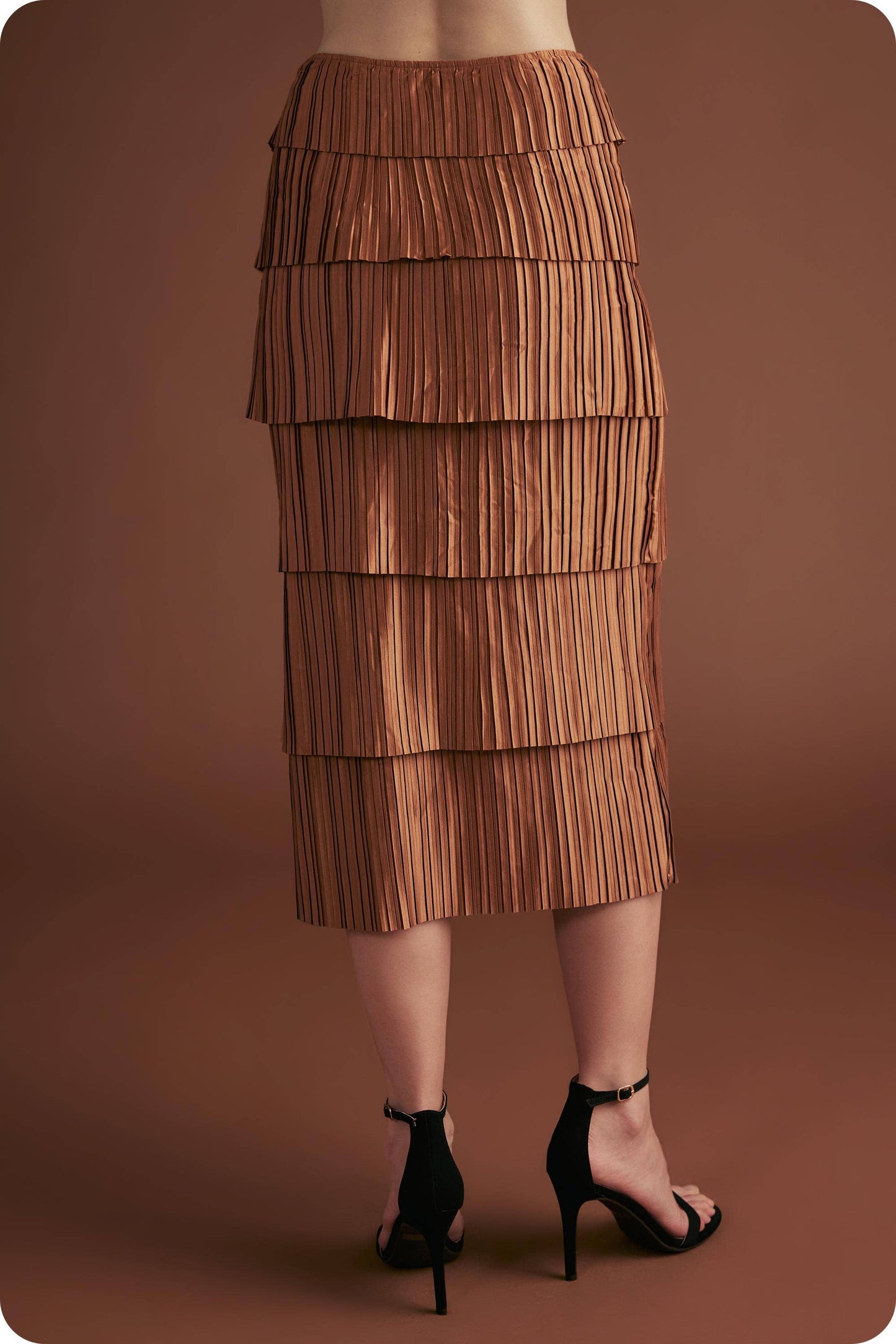 Pleated Satin Tiered Midi Skirt