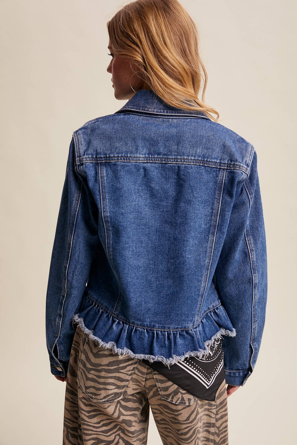 Ruffled Hem Denim Jacket