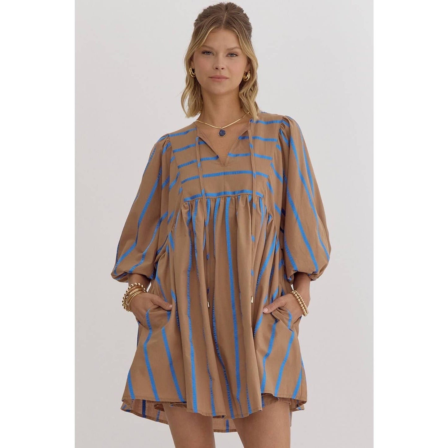 Mocha Stripe Babydoll Dress