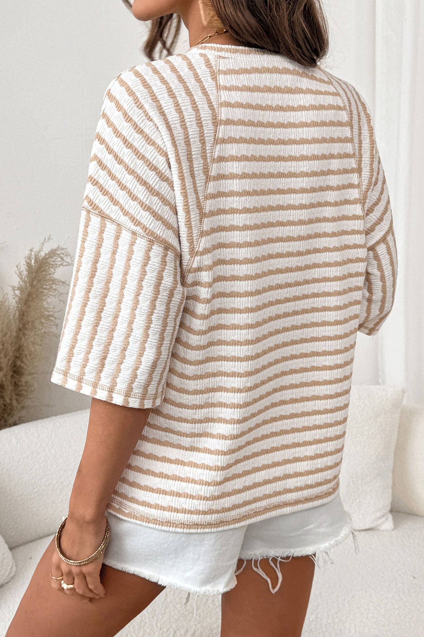 Texture Stripe Knit Half Sleeve Top