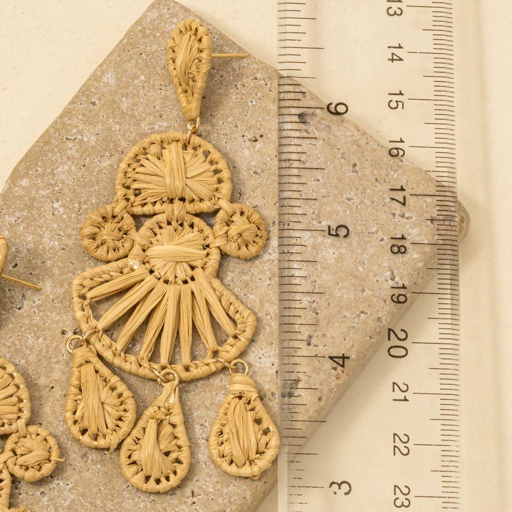 Intricate Raffia Wrap Chandelier Dangle Earrings