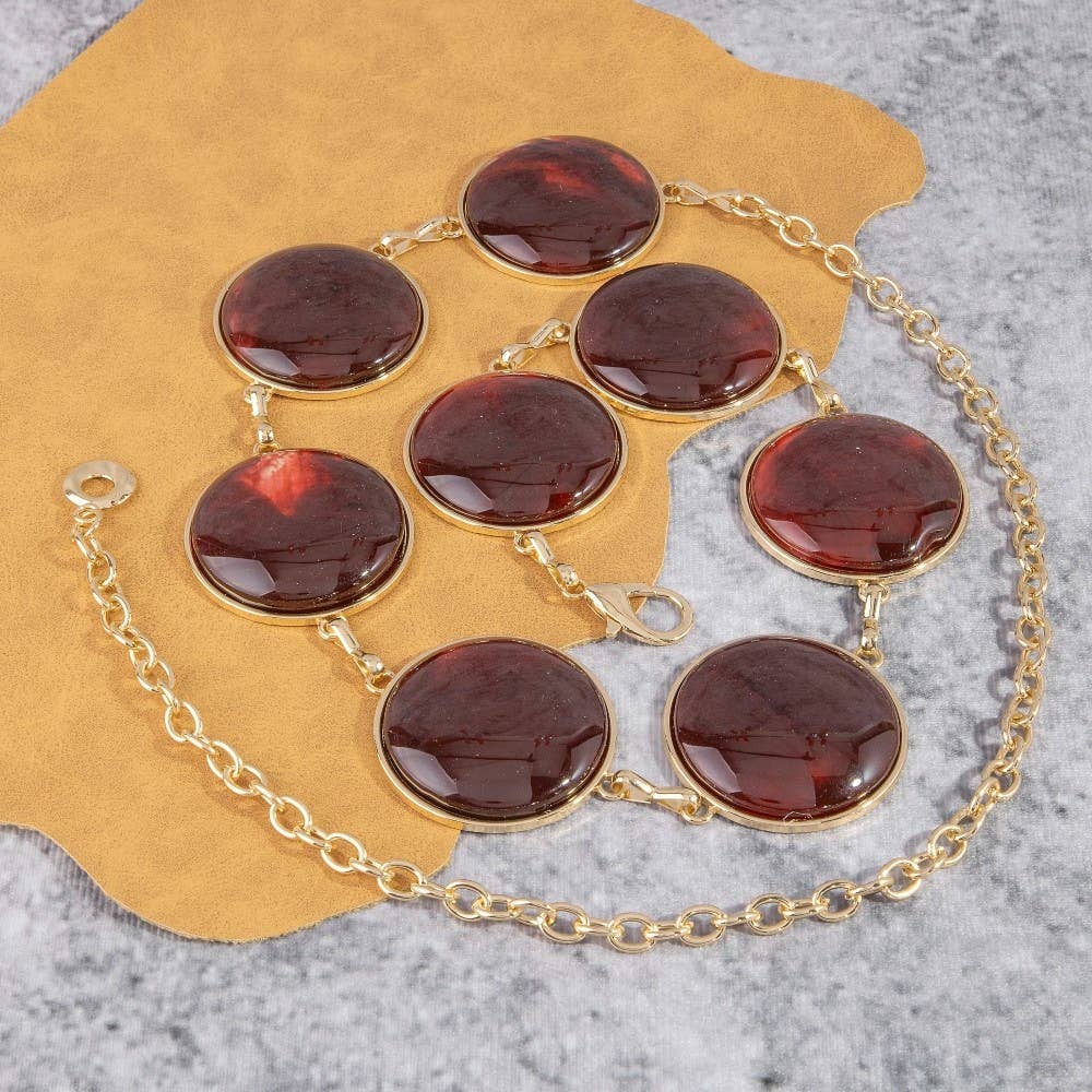 Round Stone Tortoise Gold Frame Chain Belt