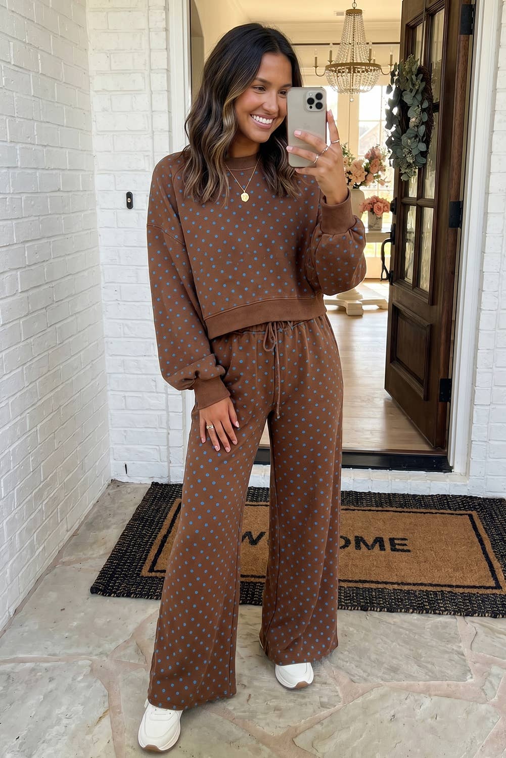 Chocolate/Blue Polka Dot Two Piece Set