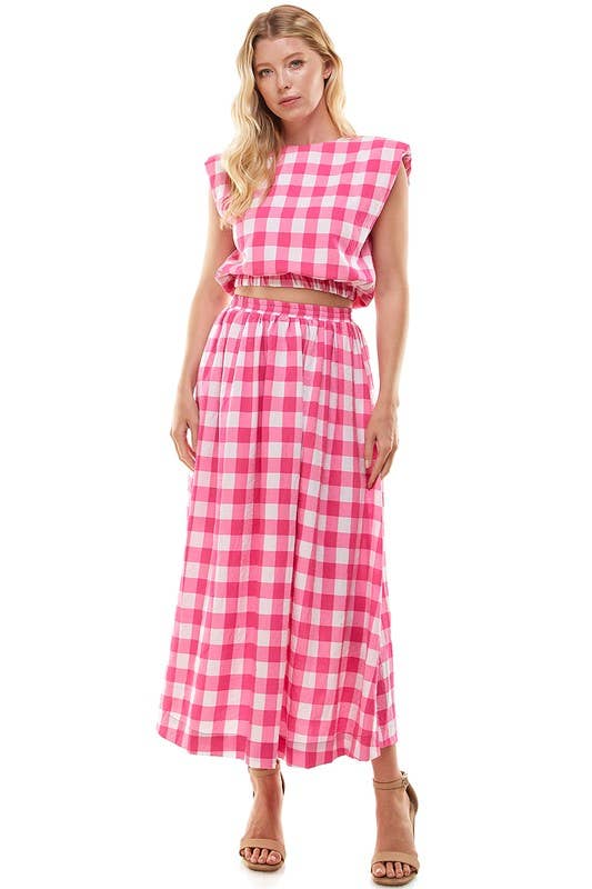 Pink Gingham Midi Skirt