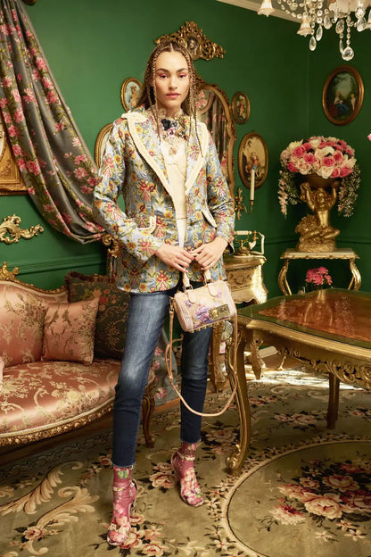 Renaissance Silk Jacquard Platinum Gold Blazer