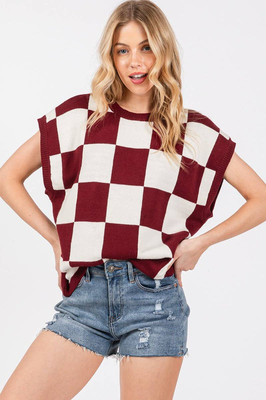 Checkered Knit Sleeveless Gameday Top