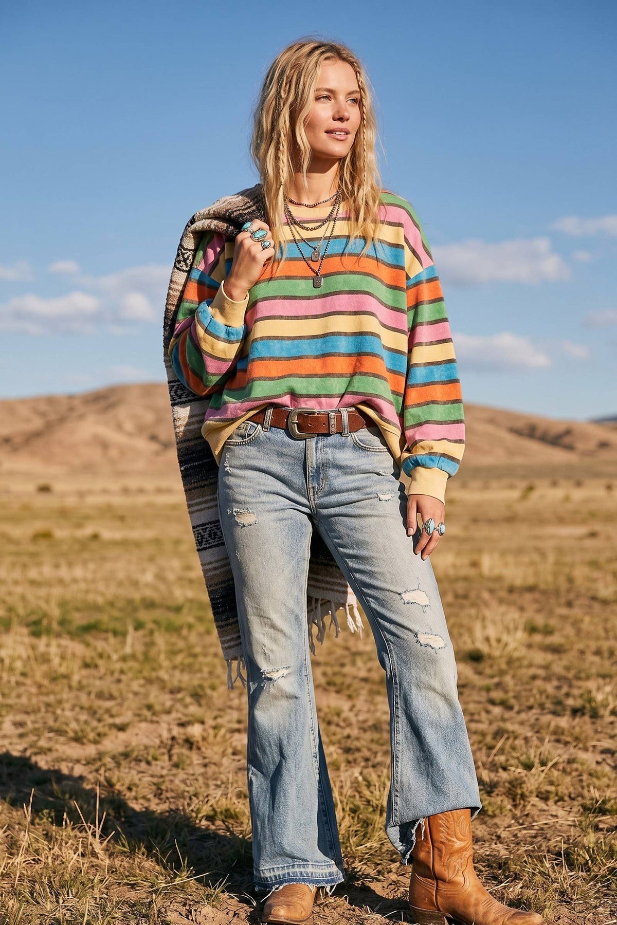 Retro Stripes Oversized Pullover