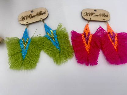 Turquoise and Lime Fringe Earrings