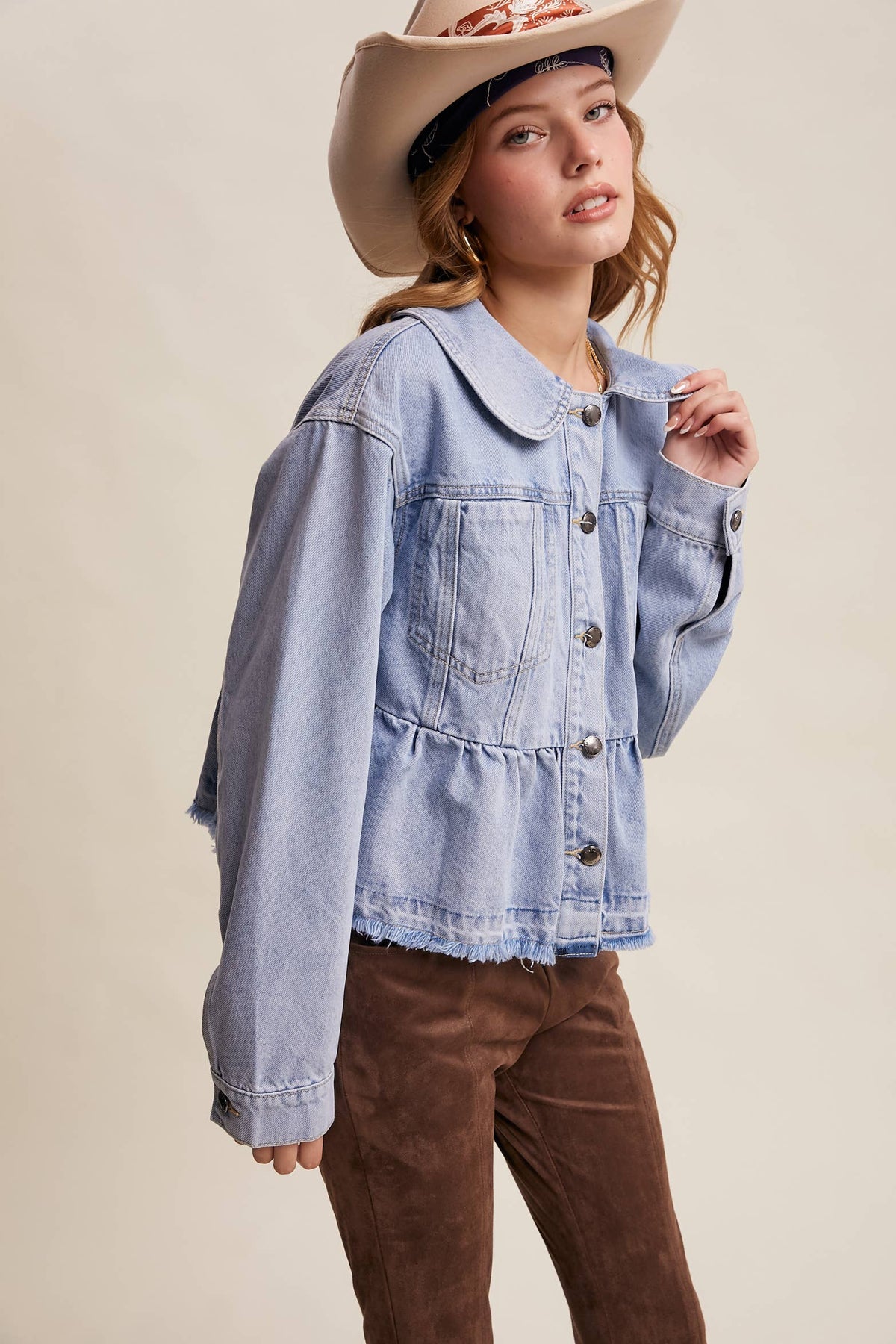Peplum Hem Denim Jacket