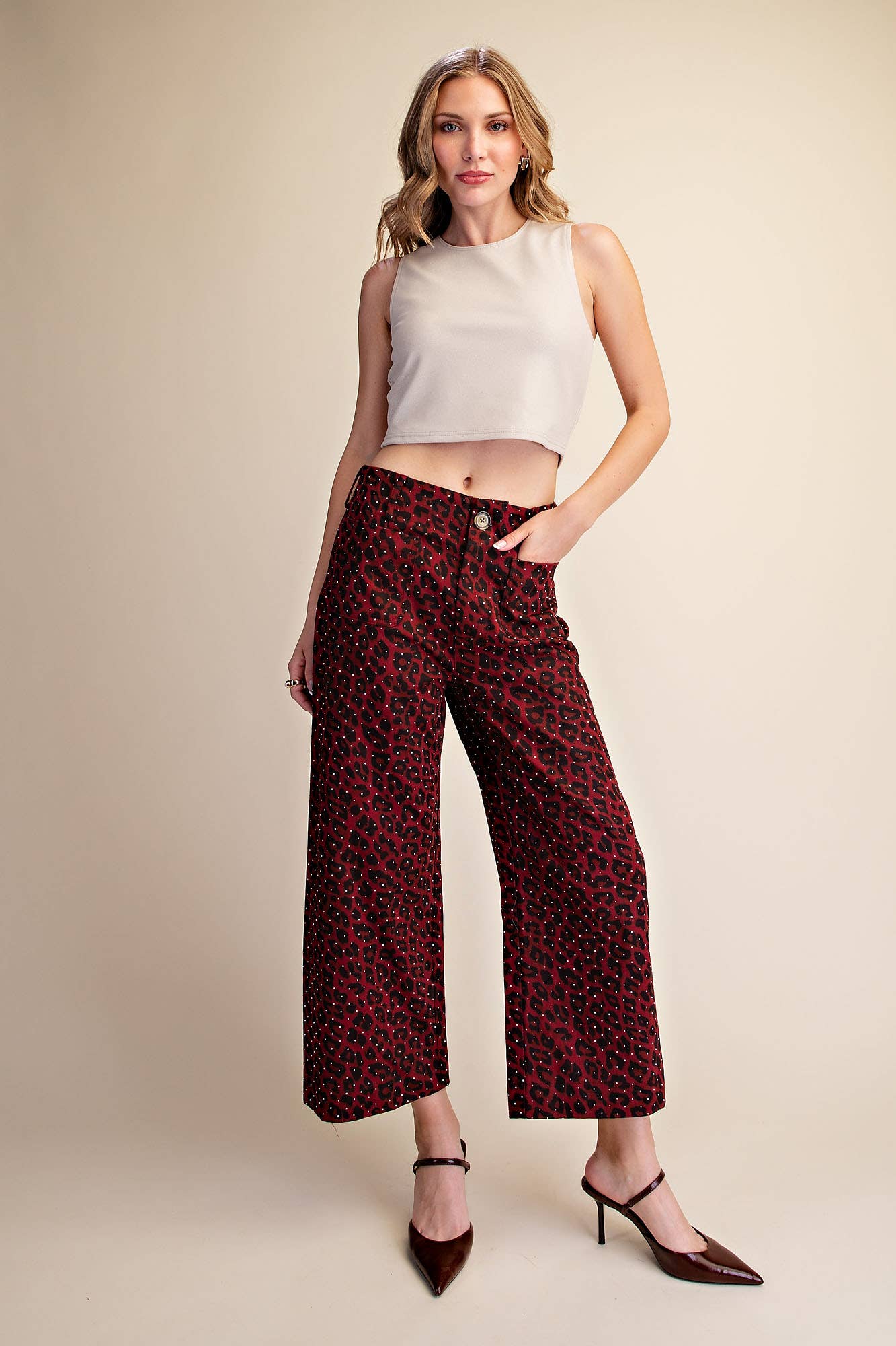 Leopard Colette Cropped Rhinestone Pants