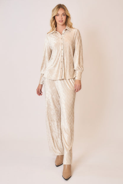 Cream Velvet Pant Set