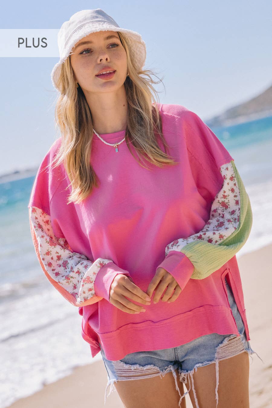 Rose Pink Contrast Sleeve Pullover