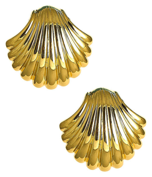 Large Meeghan - Gold Shell Stud - 18k Gold Plated