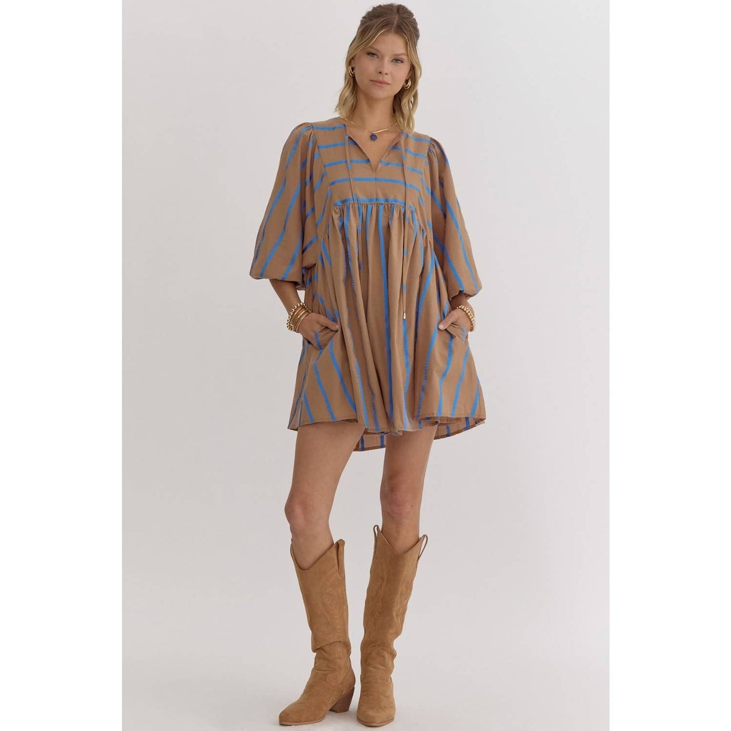 Mocha Stripe Babydoll Dress