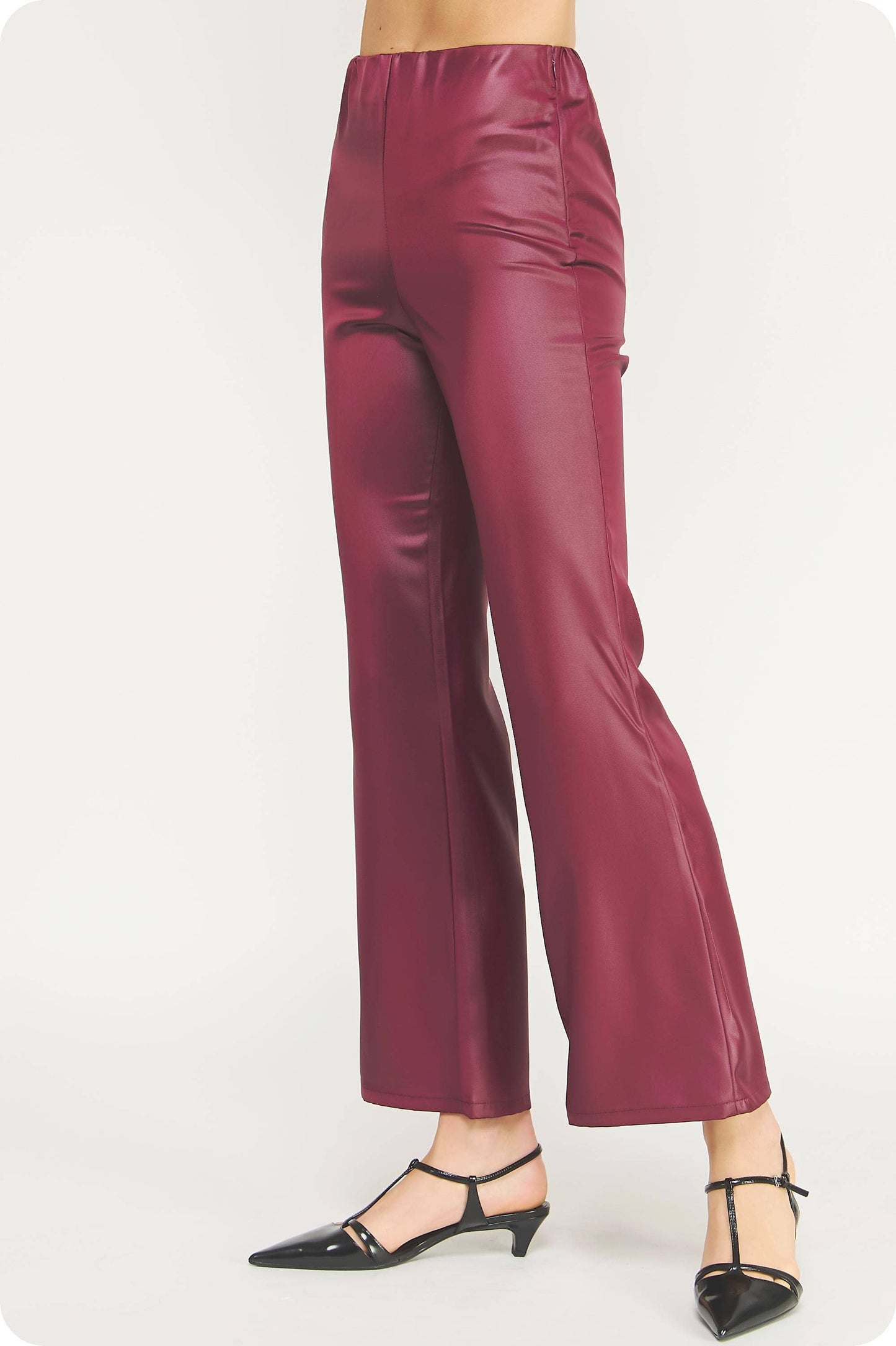 Burgundy Satin Flare Pants
