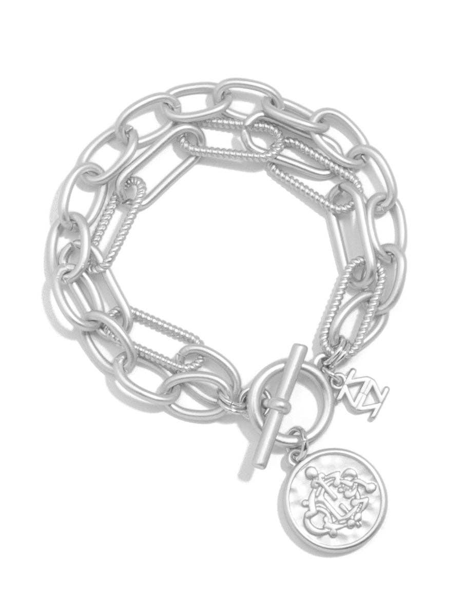 Engraved Coin Charm Cable Link Bracelet