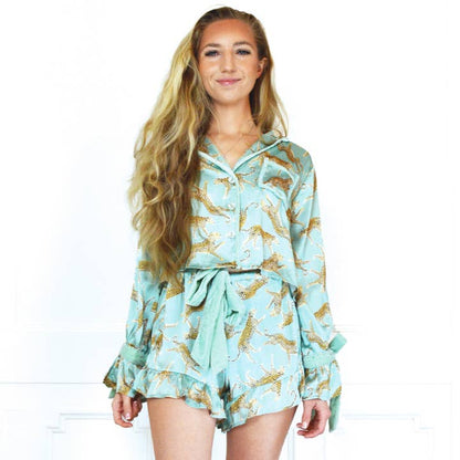 Sage Leopard Satin Pjs