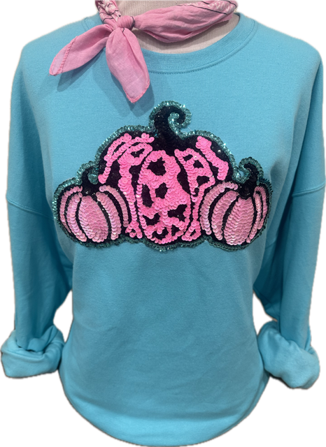 Sequin 3 Pink Pumpkin Aqua Sweatshirt