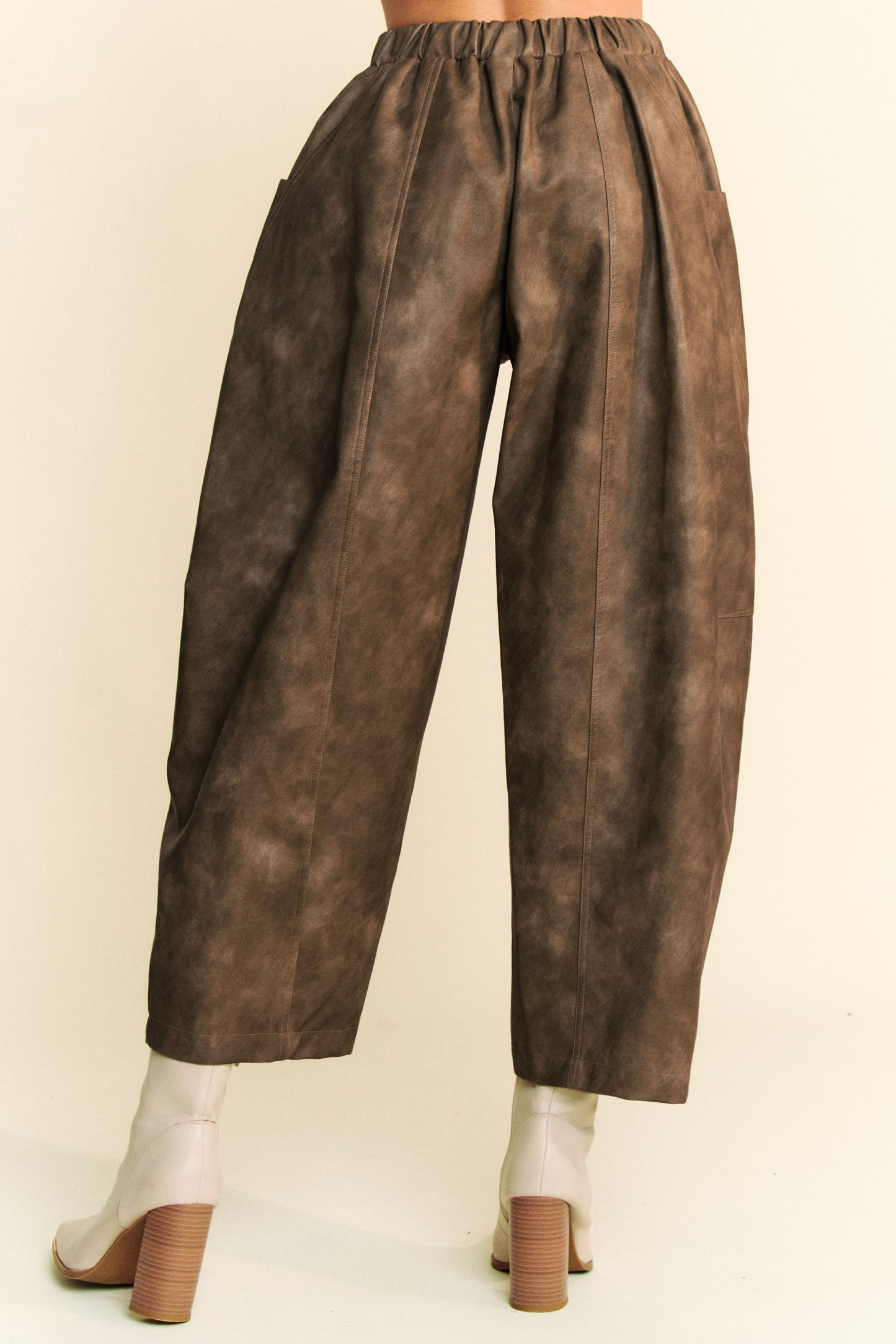 Leather Barrel Leg Pants