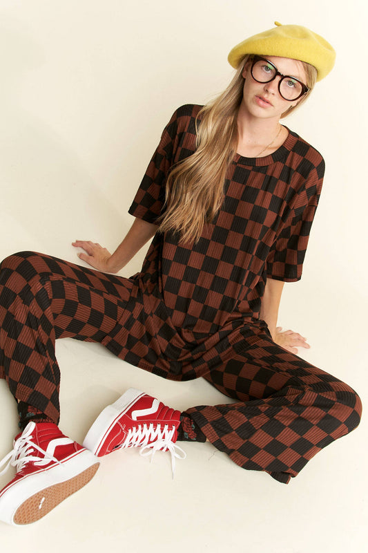 Checkered Ribbed Knit Set