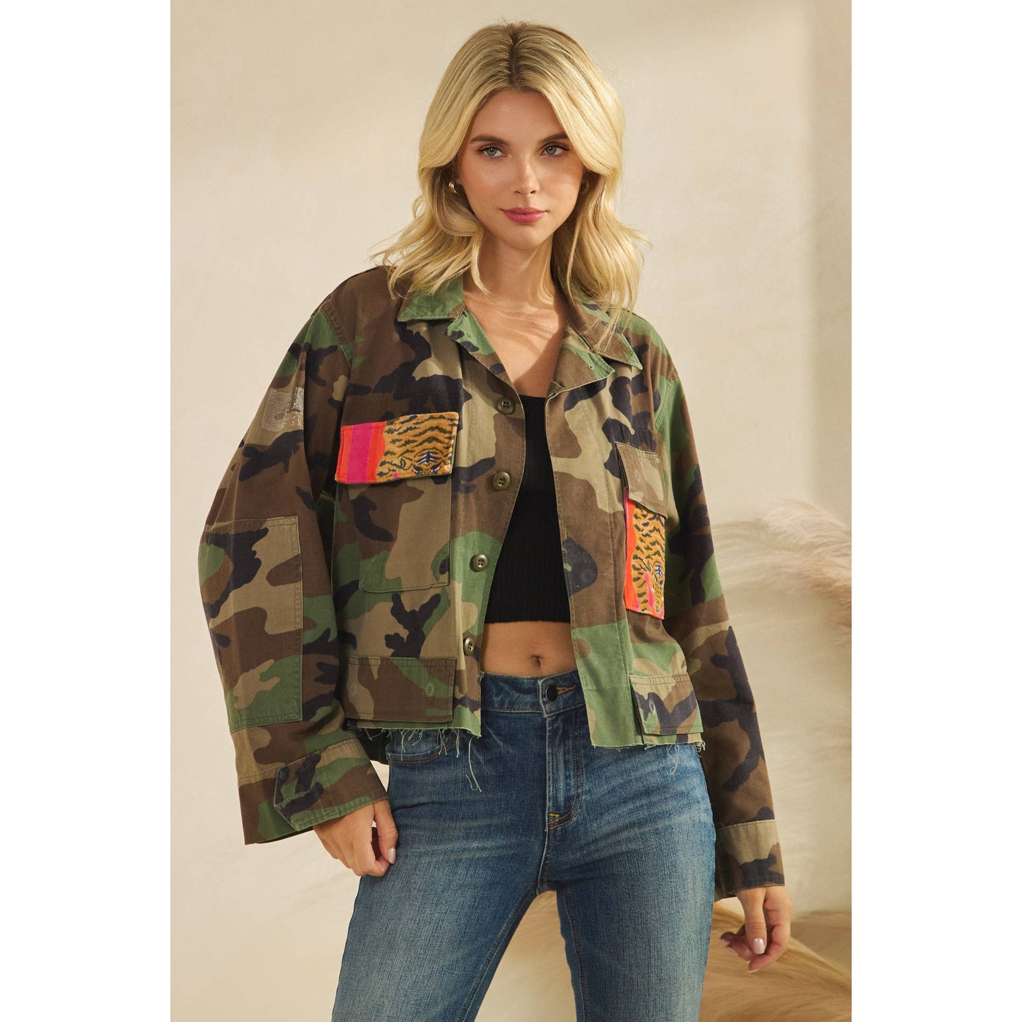 Camo Jacket with Tiger Print Patch