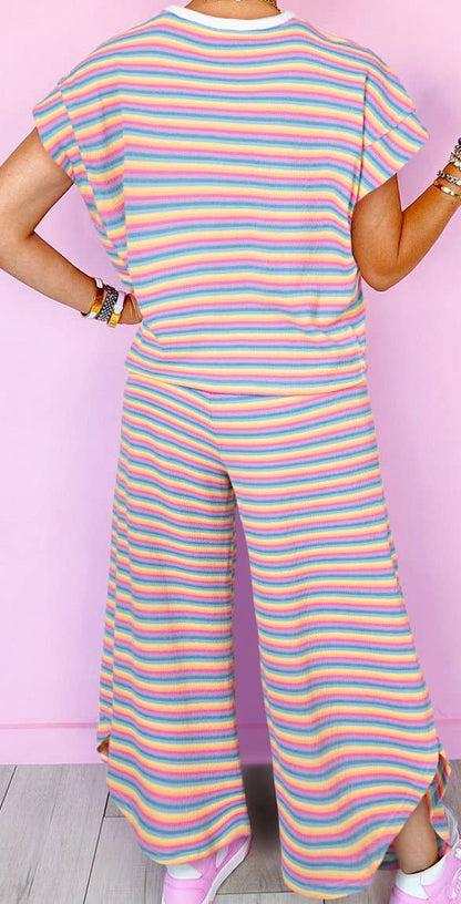 Comfy Striped Tassel Waist Pant Set