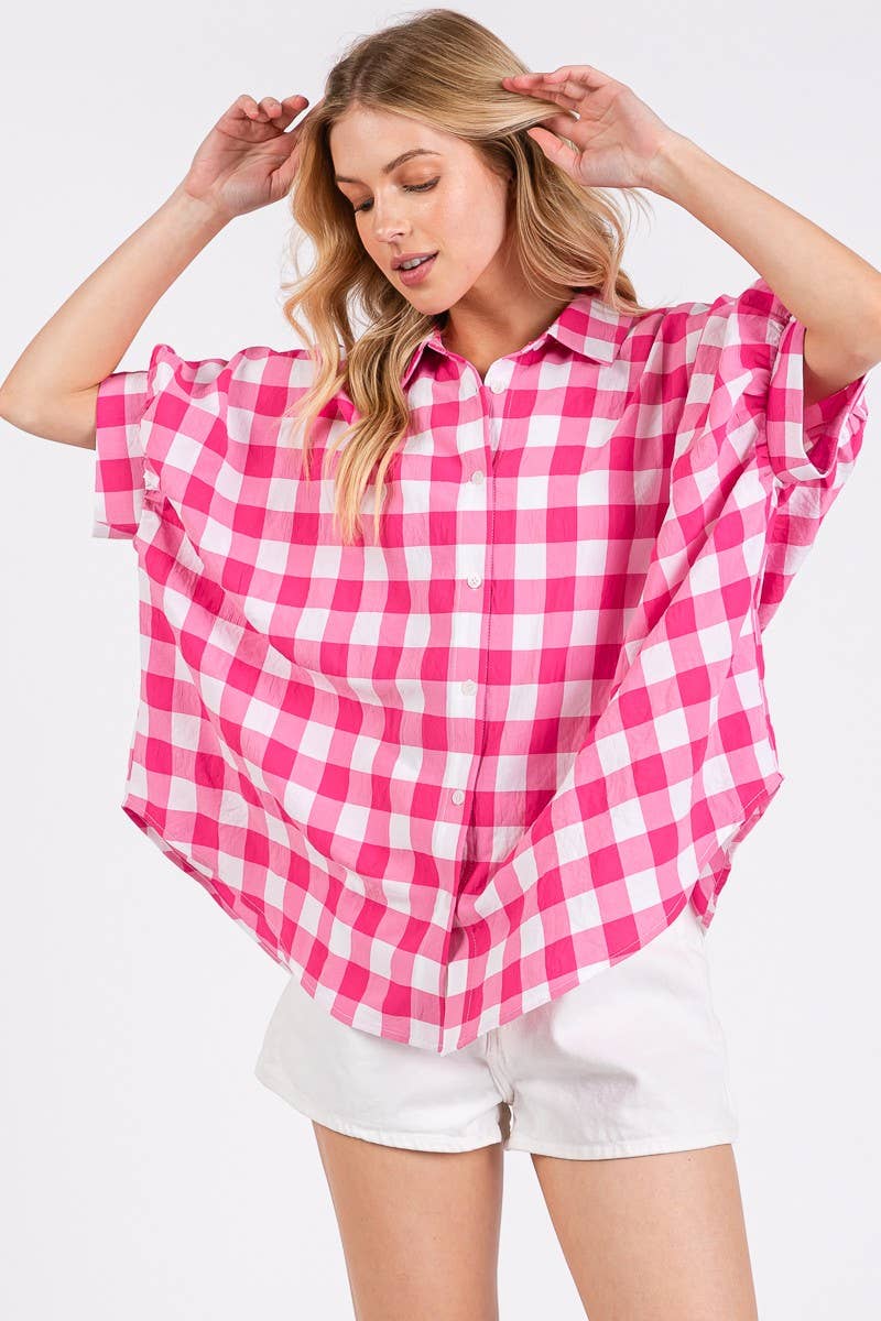 CHECKED BOXY BUTTON FRONT TOP