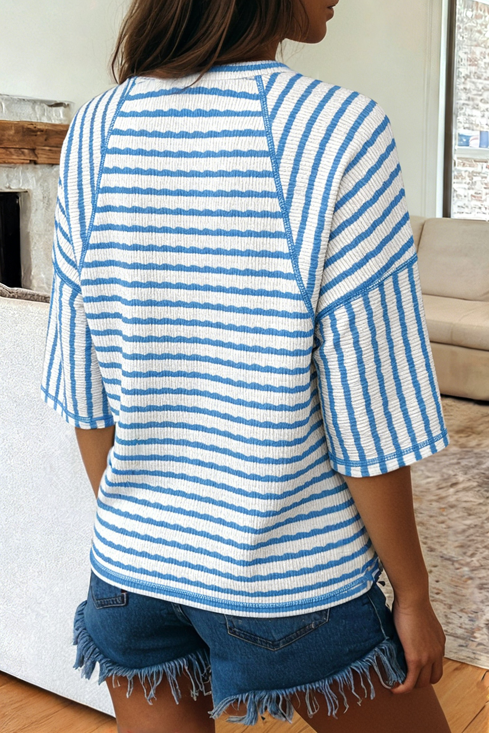 Texture Stripe Knit Half Sleeve Top