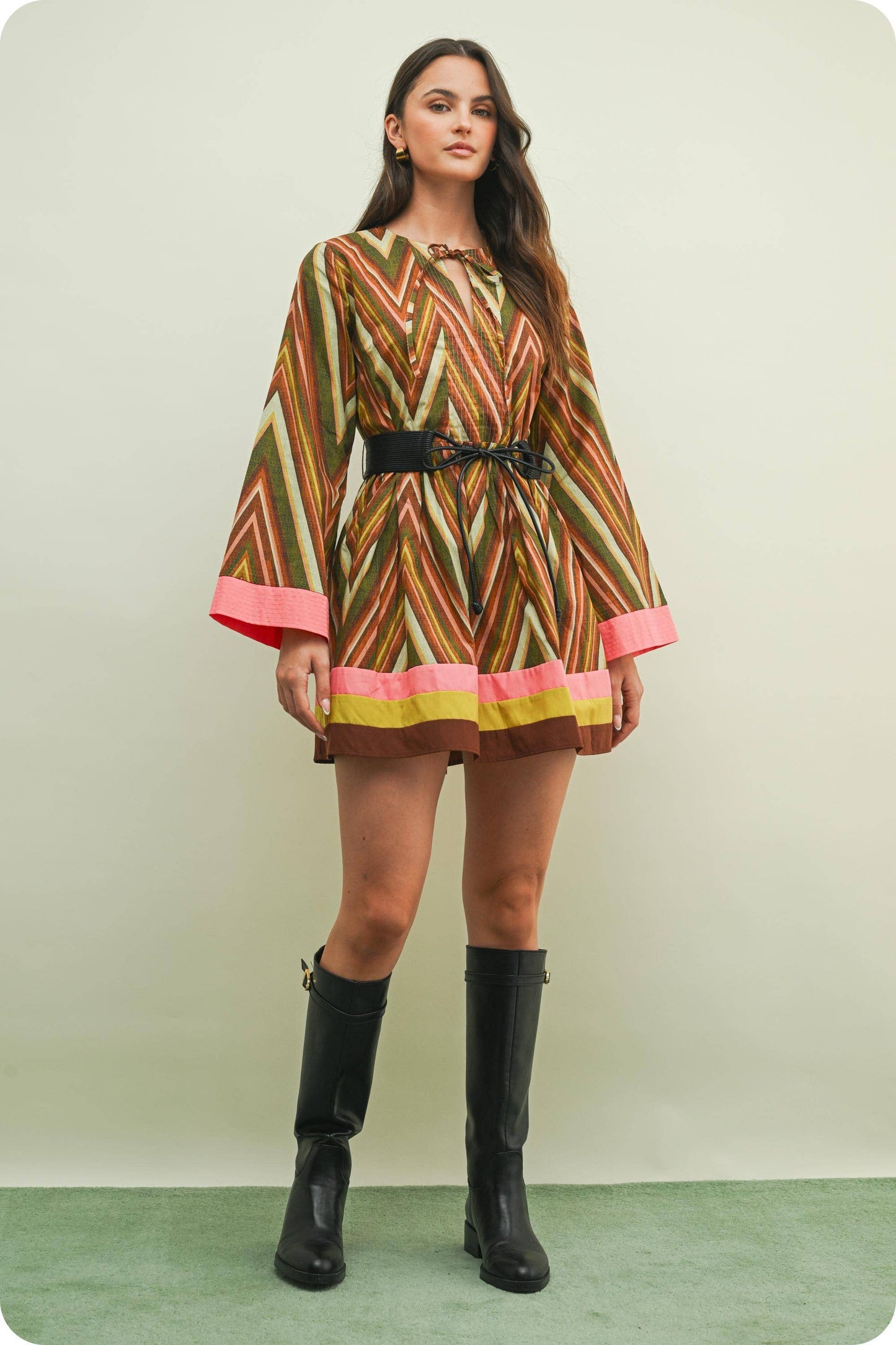 Fall Color Block Belted Dress
