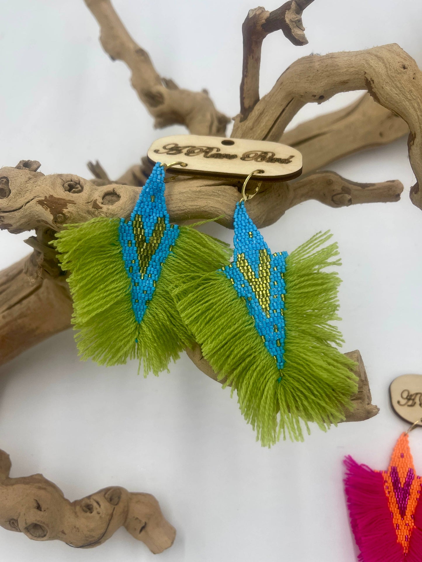 Turquoise and Lime Fringe Earrings