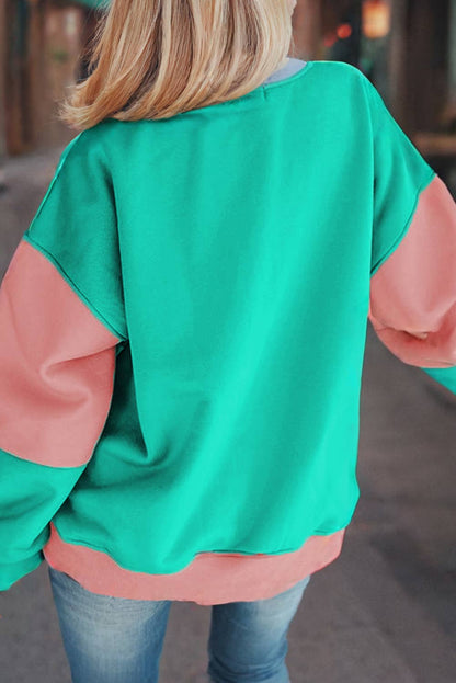 Womens Colorblock Patchwork Drop Shoulder Sweatshirt