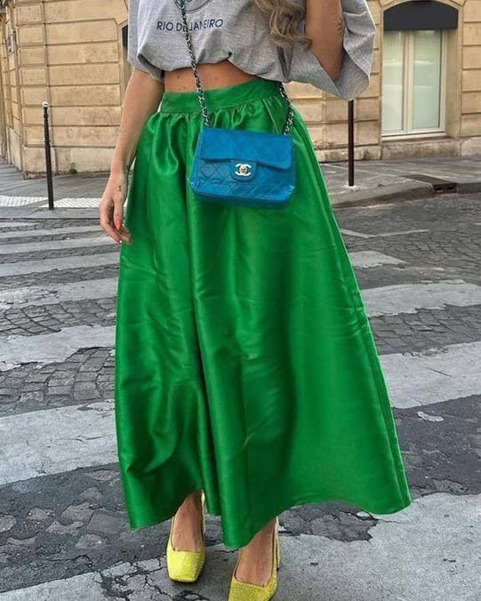 Satin Simple  High-Waisted Skirt