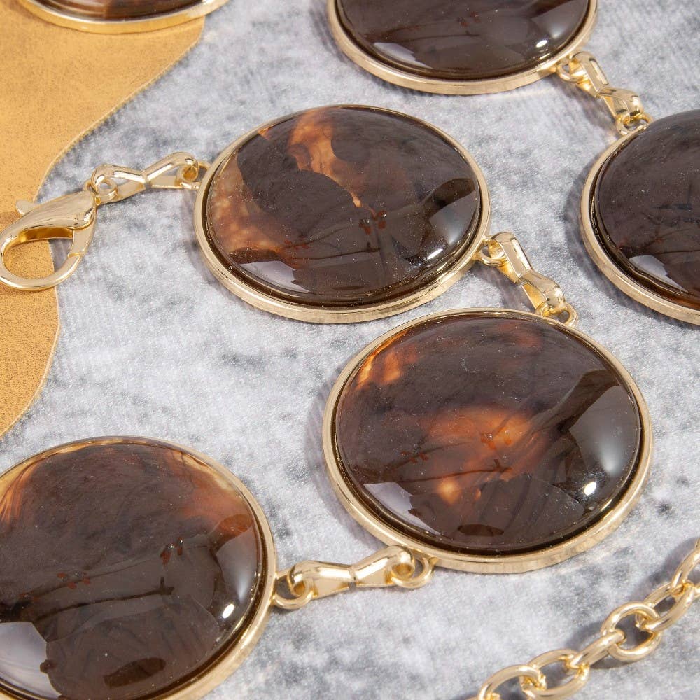 Round Stone Tortoise Gold Frame Chain Belt